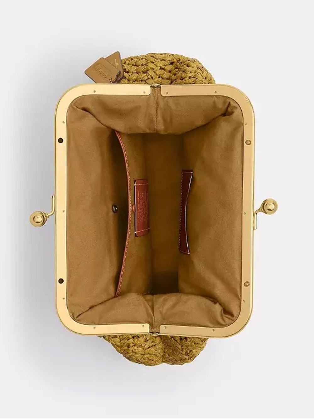Coach Kisslock Frame Bag 27 Brass/Muted Olive Straw & Calf Leather NWT - Picture 8 of 16